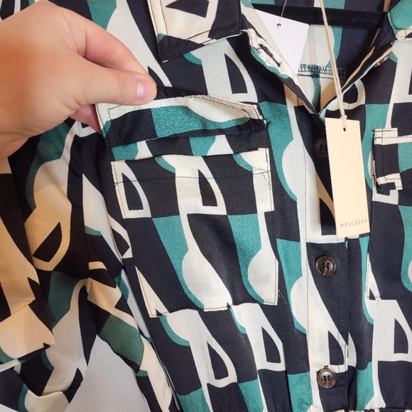 MELLODAY Geometric Black and Cream Midi Dress - Picture 8 of 15